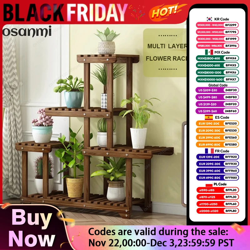 Simple Solid Wood Plant Stand For Courtyard Garden, Floor-standing Multi-layer Green Plant Display Stand, Balcony Flower Stand