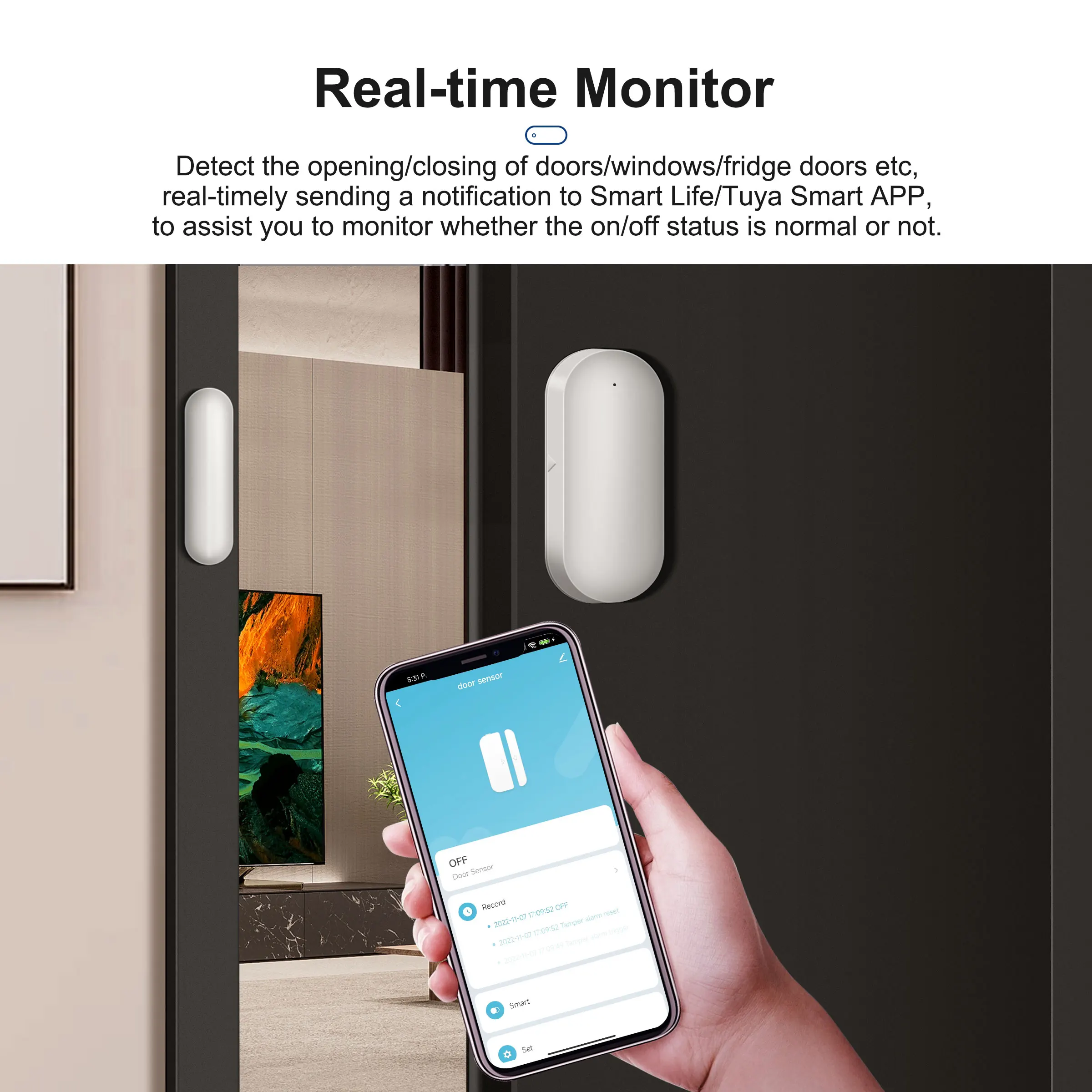 GIRIER Tuya ZigBee Door Window Sensor Smart Detector for Garage/Drawer/Door Opener Works Smart Life APP Alexa Hey Google Alice