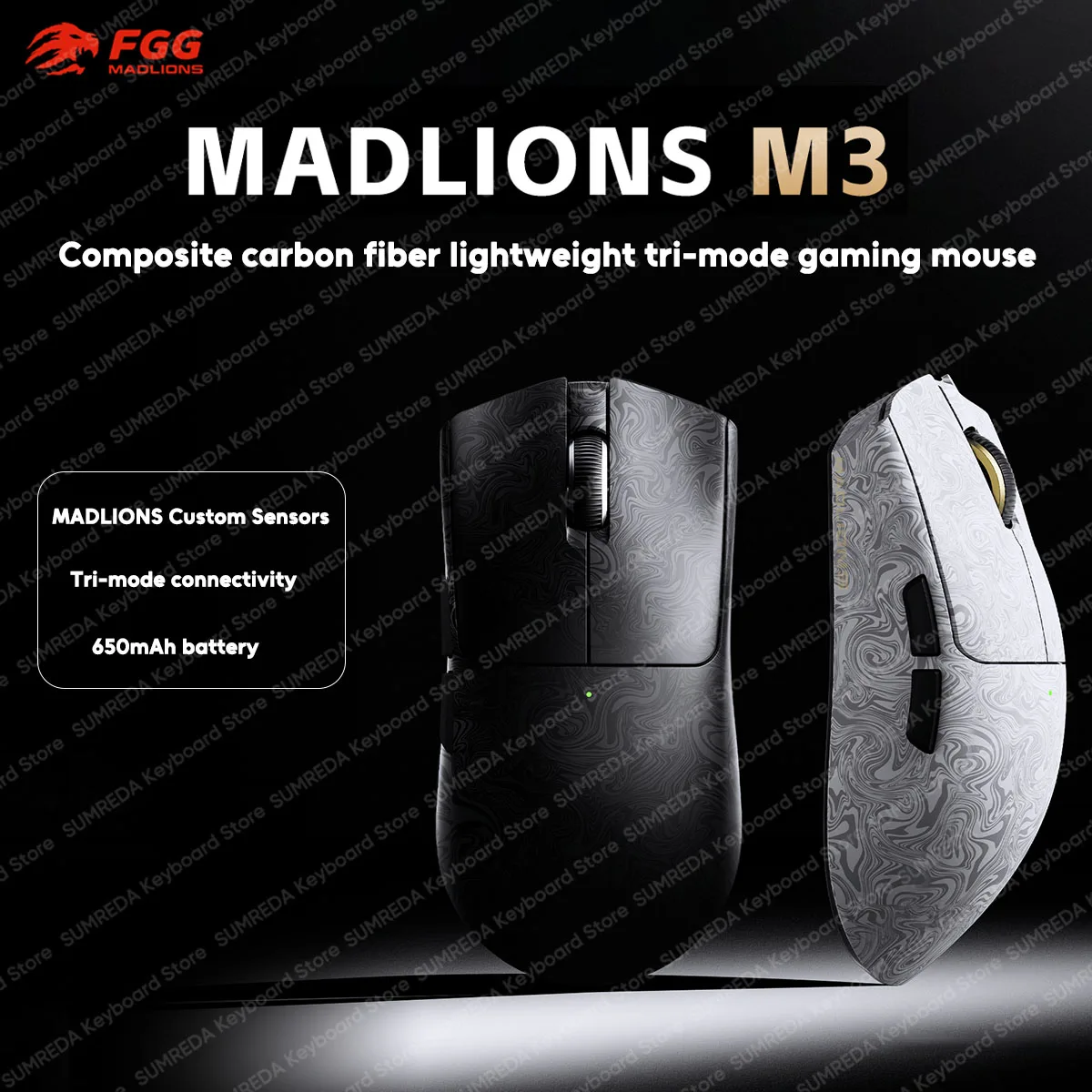 FGG Madilons M3 Wireless Gaming Mouse Composite carbon fiber MADLIONS Custom Sensors 30000DPI Bluetooth 2.4G Wired Gaming Mouse