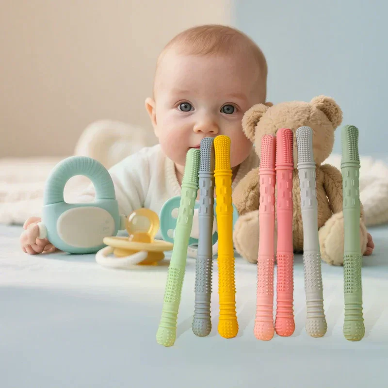 Straw Teether Children's Toy Soft Silicone Hollow Molar Stick Newborn Teething Tube Molar Toy Gift