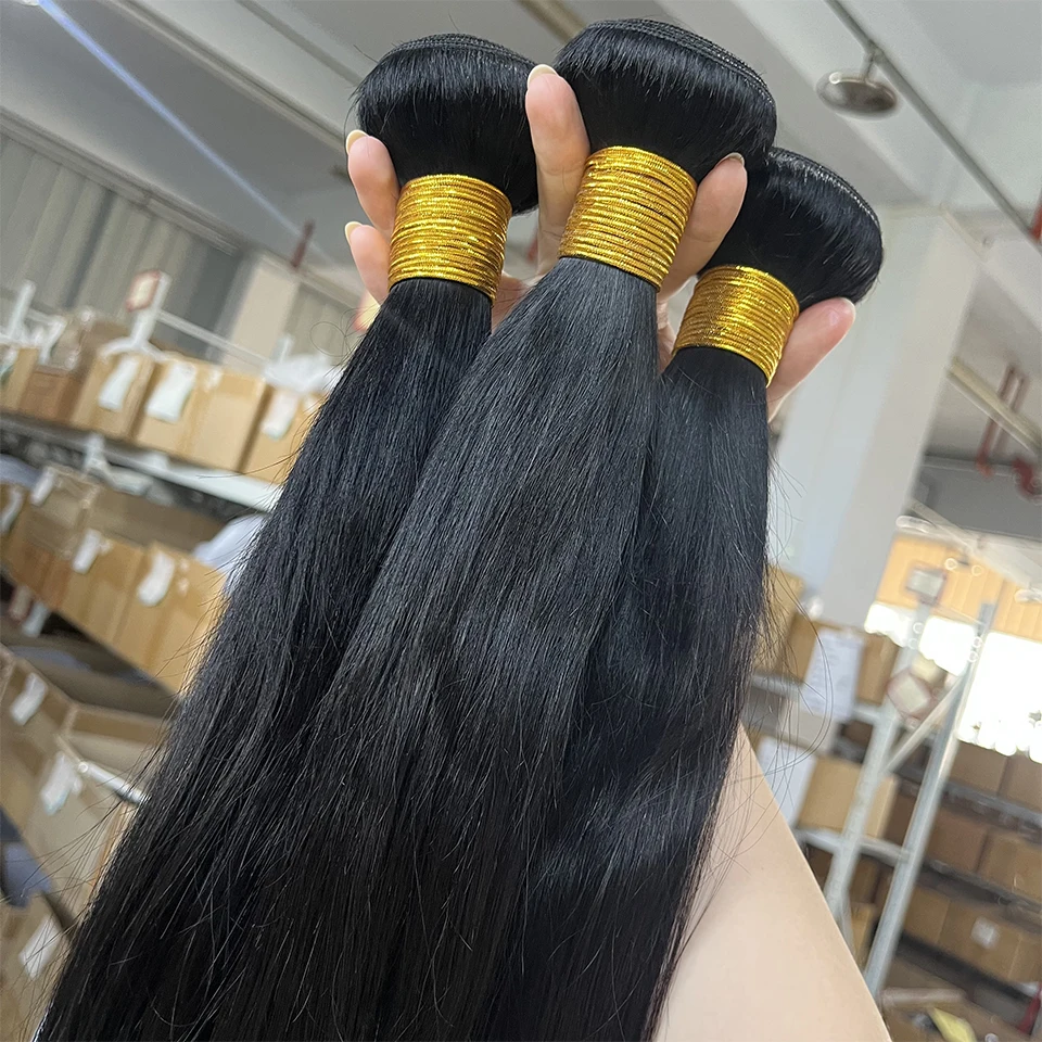 Raw Virgin Unprocessed Straight Bundles Human Hair 1/2/3/4 Pcs Human Hair Brazilian Straight Human Hair Bundles Extensions Double Weft Remy Human Hair Weave Extensions Deals for Women Daily Use Birthday Holiday Gift Kpop Popular Hairstyles