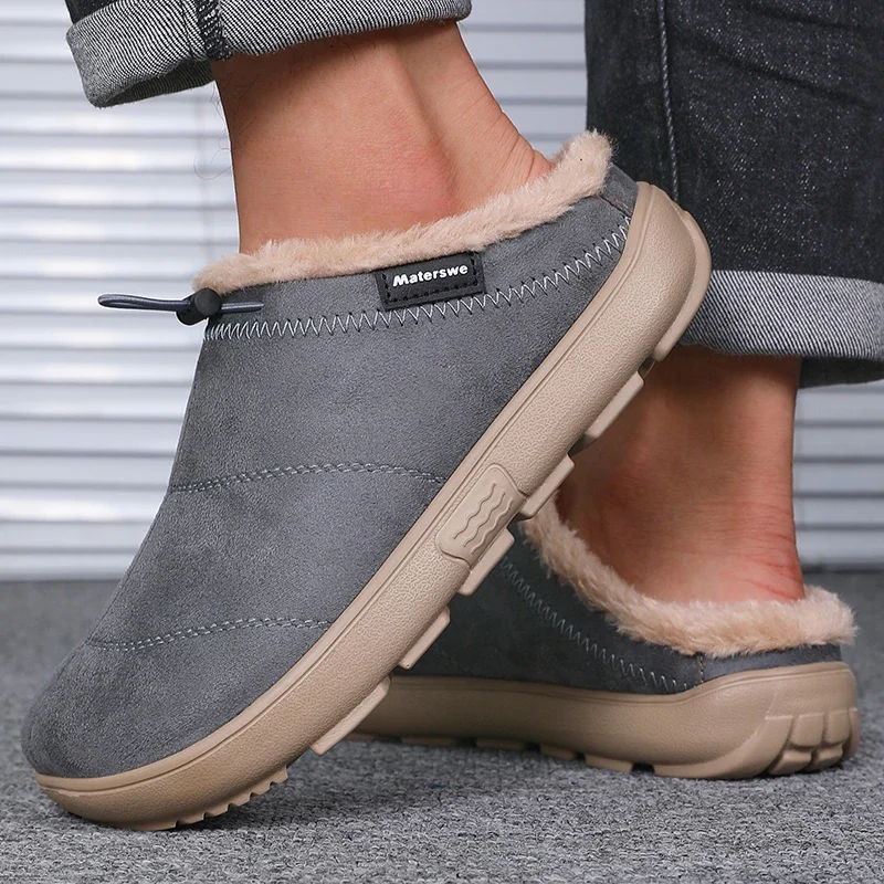 Herren-Baumwoll-Hausschuhe, Winter-Fleece-Futter, warme Birkenshoes, lässige Indoor- und Outdoor-Schuhe, rutschfeste Baumwollschuhe mit abgedeckter Ferse für den Heimgebrauch – Detail 3