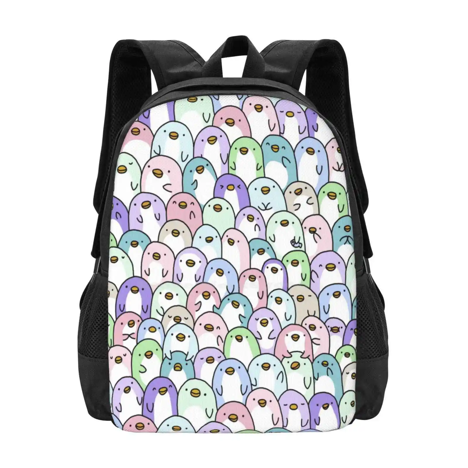 Penguin Snuggles School Bags For Teenage Girls Laptop Travel Bags Penguins Snuggle Pastel Cute Animals Kawaii Animals