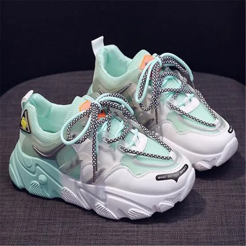 Casual Sneakers Women Rainbow Color Matching Fashion Chunky Shoes Mesh Breathable Comfortable Lightweight Running Shoes Big Siz
