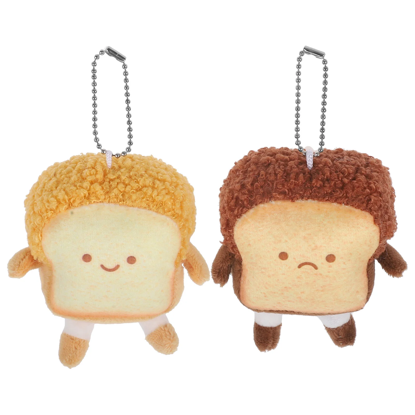 

2 Pcs Toast Keychains Hanging Ornament Cute Pendant Stuffed Car Decors Plush Cartoon