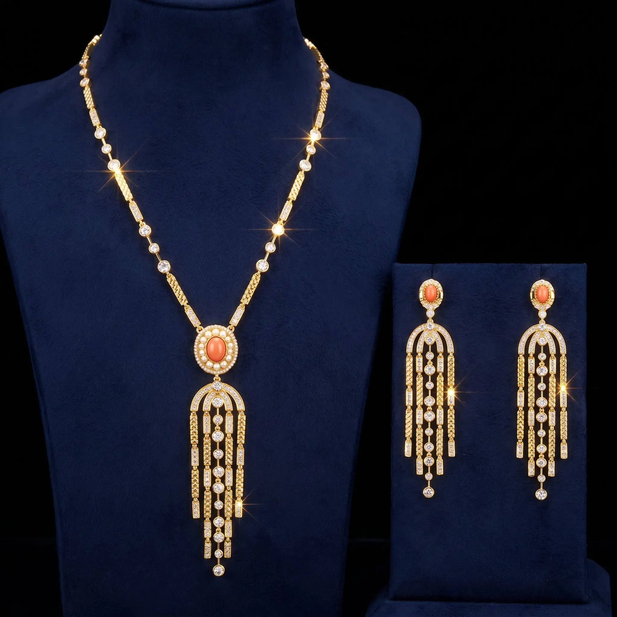 Bride Talk Exquisite Waterdrop Floral Long Drop Full CZ Zirconia Jewelry Collection Dubai Nigerian Bridal Wedding Accessories