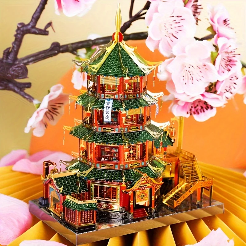 MU Ancient Street Architecture 3D Stereoscopic Metal Jigsaw Puzzle, DIY Puzzle Toy, Desktop Office Decoration, Stress-Relieving,