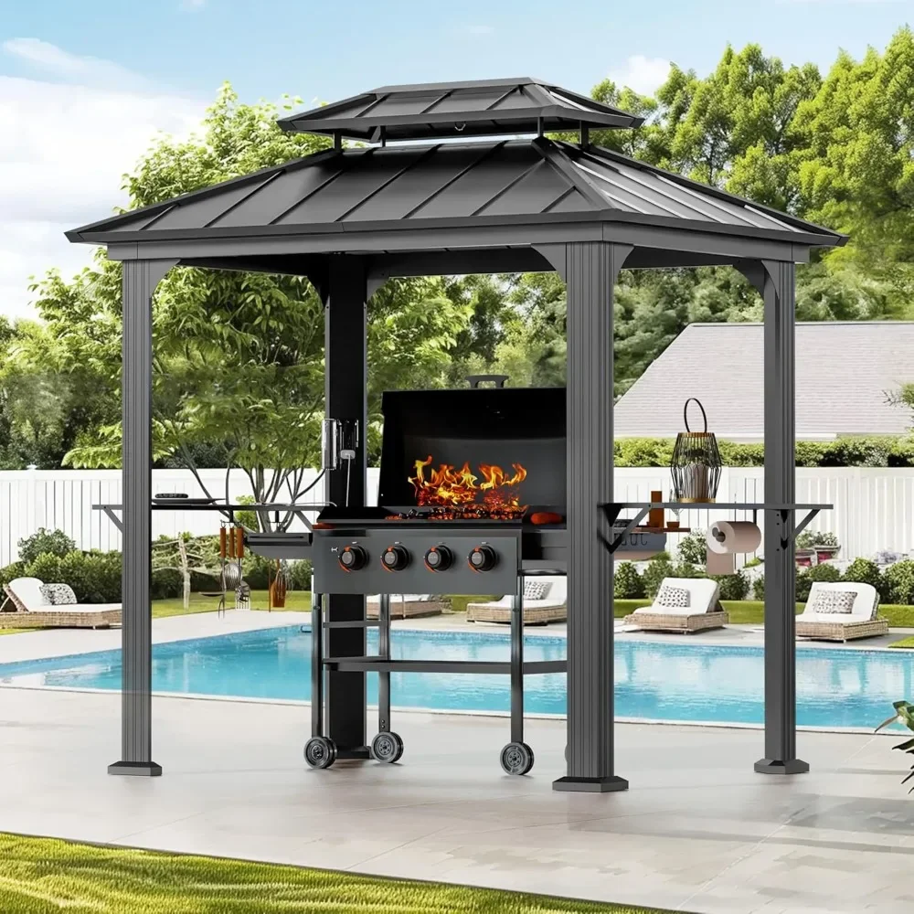 

Modern Shade Grill Gazebo 6' X 8', Aluminum BBQ Gazebos with Shelves and Paper Towel Holder, Grill Canopy with Galvanized Steel