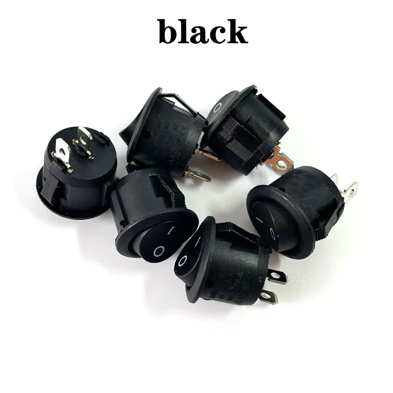 6Pcs 20mm Diameter Round Rocker Switches Black Mini Round Black White Red 2 Pin ON-OFF Rocker Switch KCD1-105