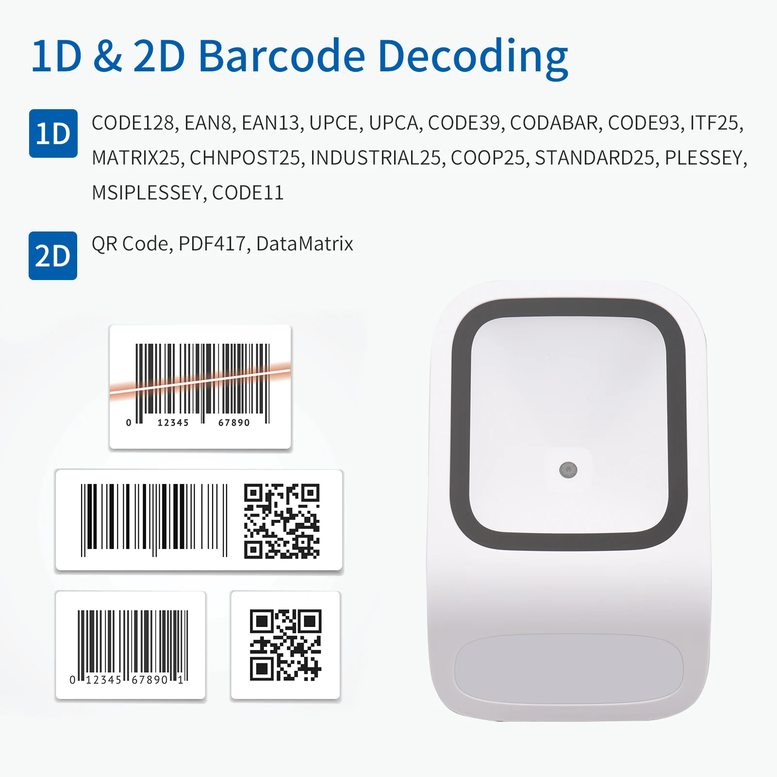 1D 2D QR Desktop Barcode Scanner Platform Hands-free USB Wired Bar Code Reader Scanner for Retail Store Mobile Payment Computer