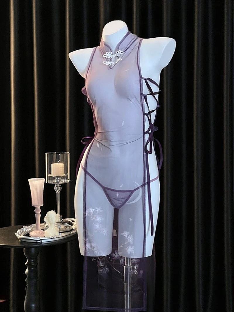 

Purple Elegance,Mature and Elegant Style,Slit and Tie Chinese Cheongsam Uniform,Feminine Allure,Slimming Fit,Ideal Romantic Date