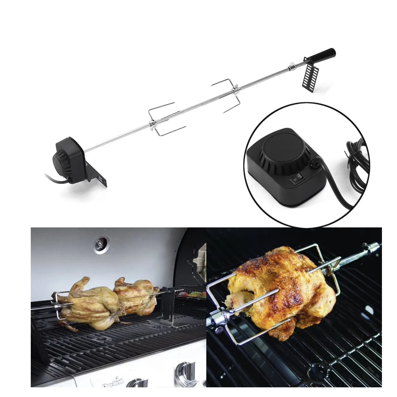 4W Camping Grill Household Outdoor Electric Rotary Grill Stainless Steel Grilled Turkey Fork BBQ Tools