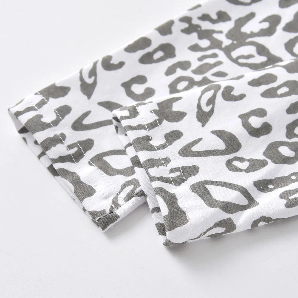 VIKITA بنات ليوبارد طباعة السراويل الاطفال أسفل ارتداء طماق الصغار موضة نحيل رمادي بنطلون سروال شكل قلم رصاص لطيف طماق