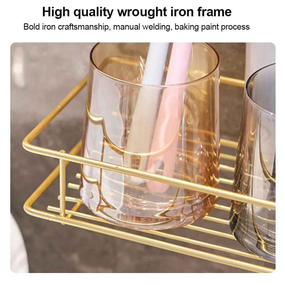 Metal Bathroom Storage Rack Wall Mounted Multi Functional Cosmetic Storage Shelf Space Saving Hole-Free Shower Corner Rack