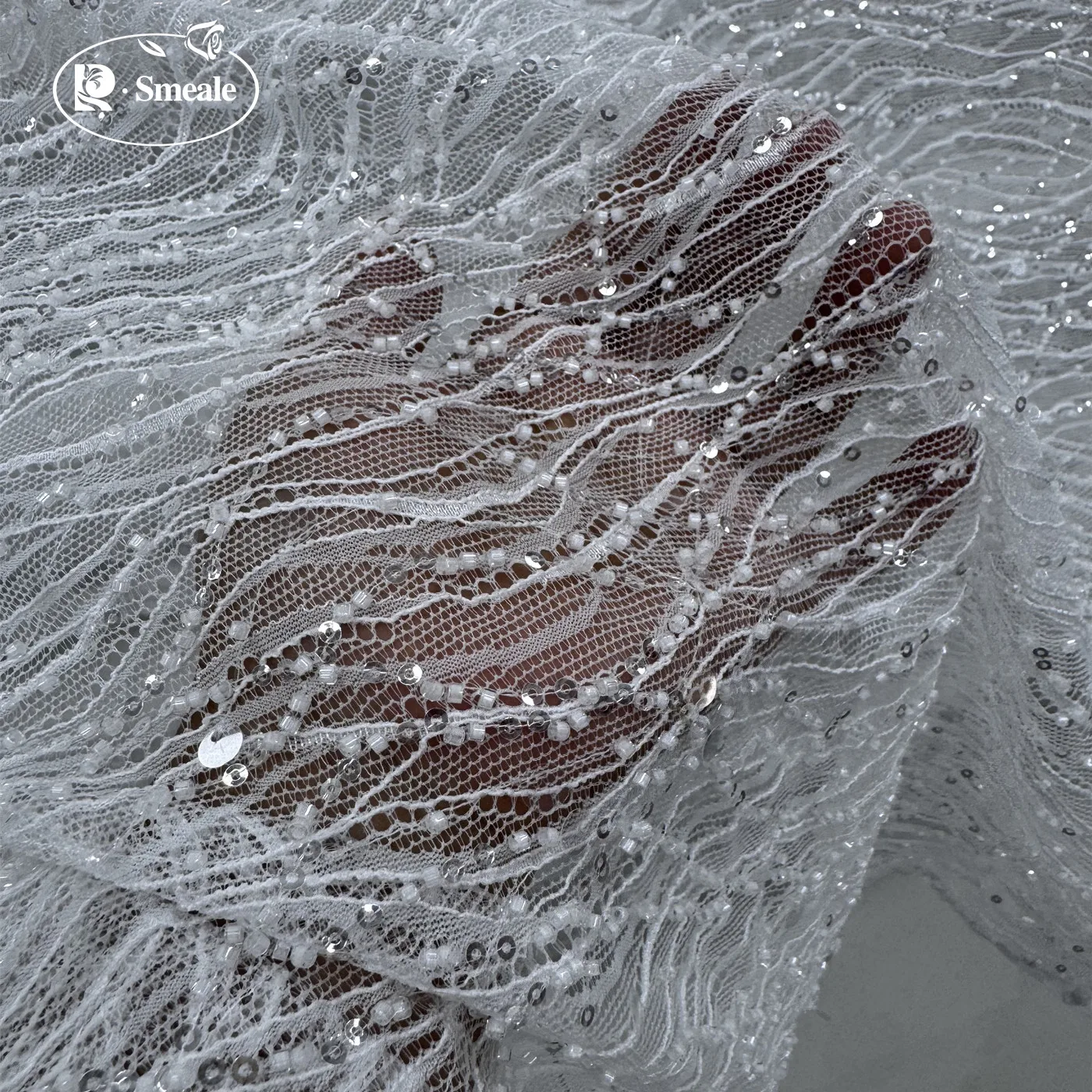 3 Meter. Perlenbestickter Brautkleiderstoff. Afrikanischer Spitzenstoff. Hochwertiger 2026 Afrikanischer Spitzenstoff. – Detail 4