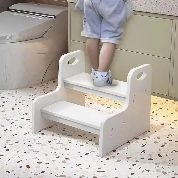 Modern Dual-Height Two-Step Wood Step Stool for Kids and Toddlers for Kitchen Bedroom School Kindergarten Gym Farmhouse