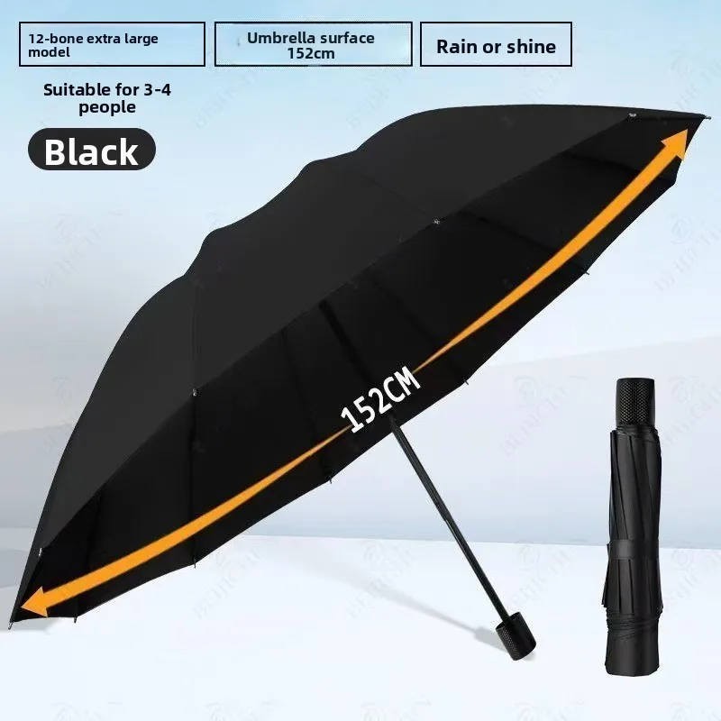 زيادة الأعمال مظلة مكونة من 12 حبلاً، مظلة يدوية قابلة للطي مقاومة للعوامل، مظلة للمطر أو اللامعة لثلاثة أشخاص