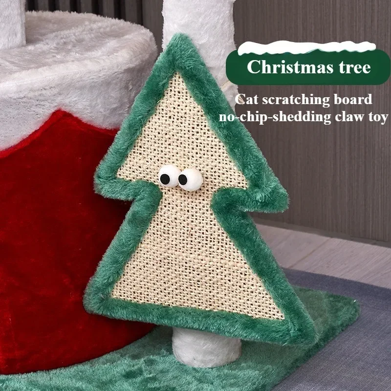 Christmas Cat Tree Climbing Frame Soft Plush Cat Bed Cat Tower with Sisal Cat Scratching Board Toy Xmas Gift for Indoor Cats