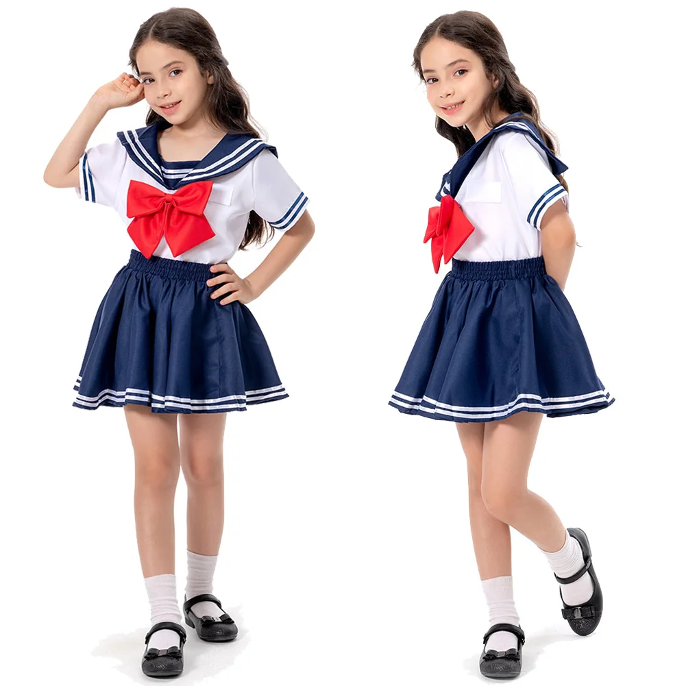 Kind Mädchen Schulmädchen Uniform Kinder japanische Student Cosplay Rock Kleid Kostüm Verkleidung kleine Mädchen lässig Fantasia Outfits