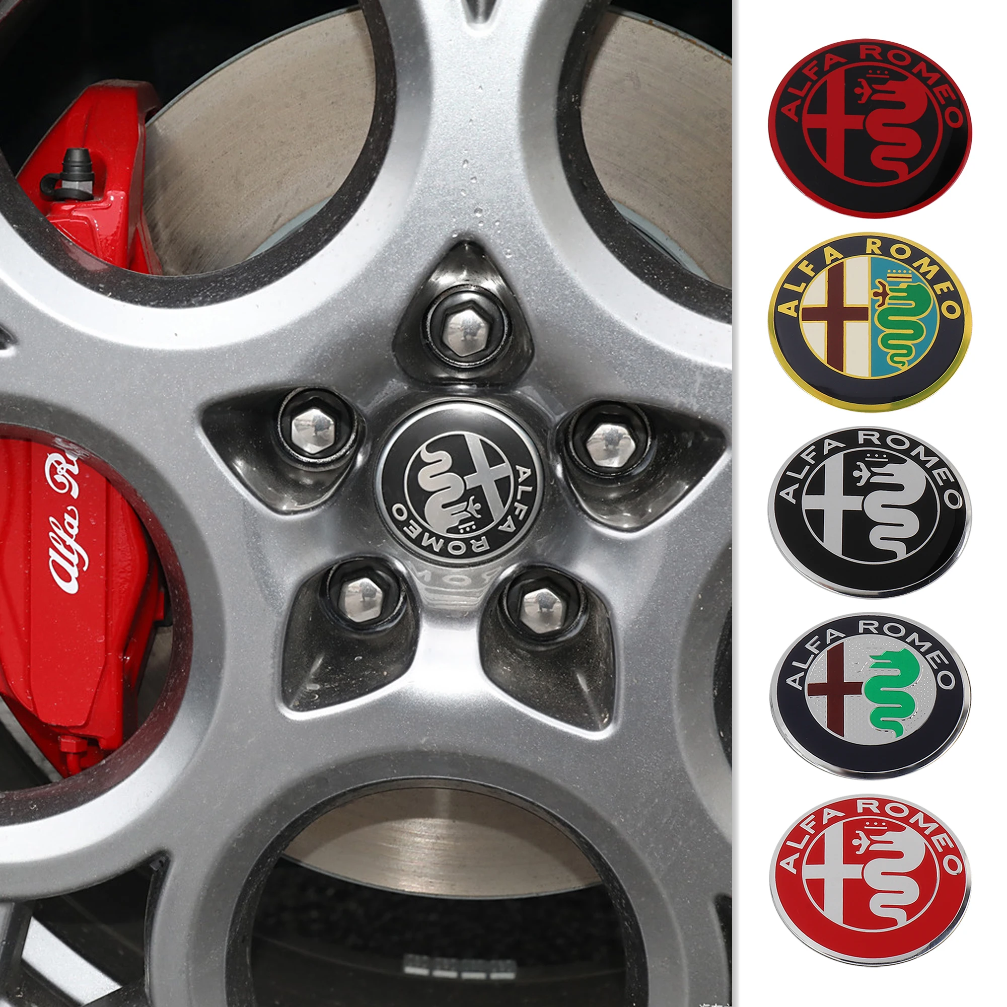 4Pcs 56/60MM Car Wheel Center Hub Caps Logo Sticker Cover For Alfa Romeo Giulia Stelvio Giulietta 156 159 147 Mito Tonale GT 166