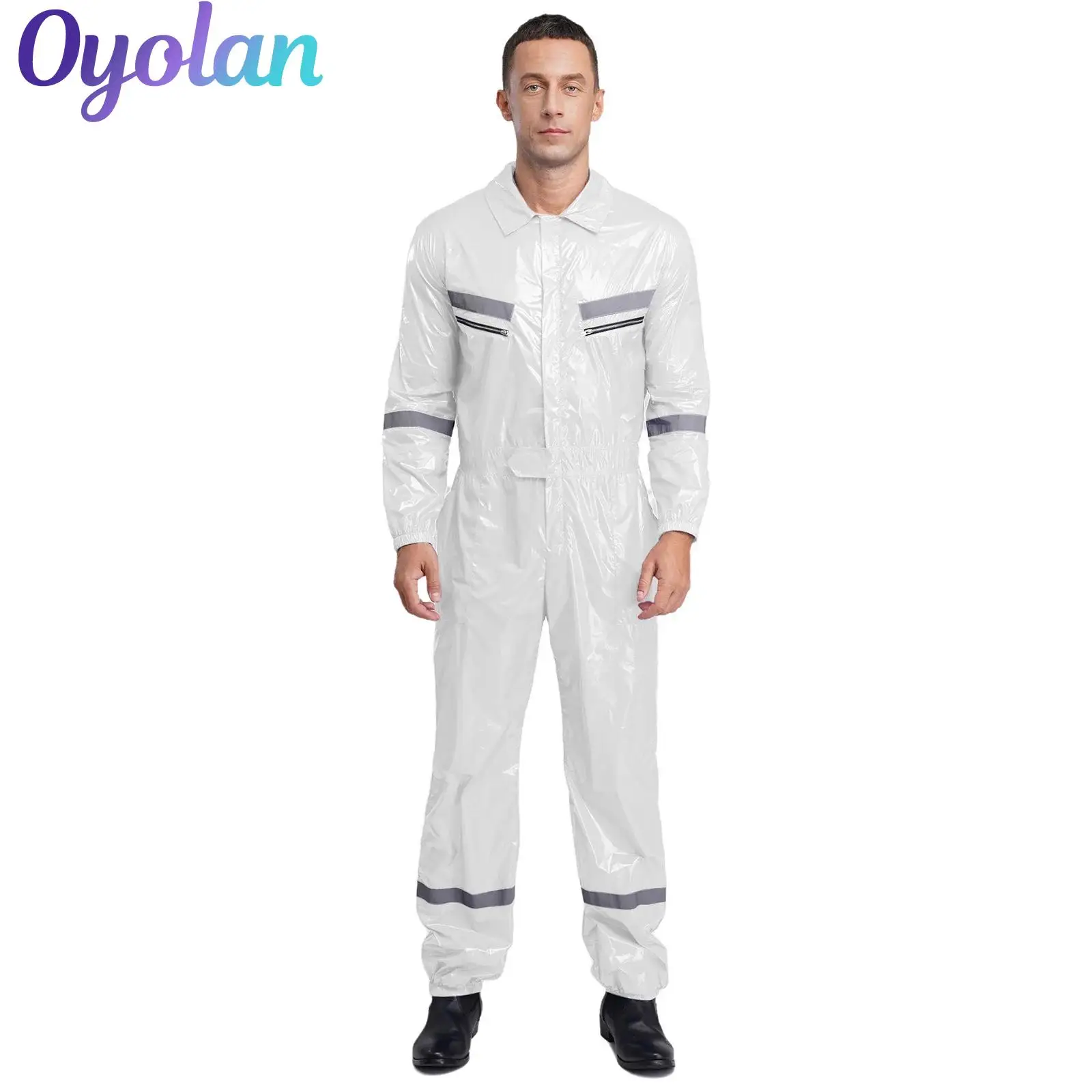 メンズ防水つなぎ服ジャンプスーツ塗装作業服軽量反射長袖フロントジップ作業服オーバーオール
