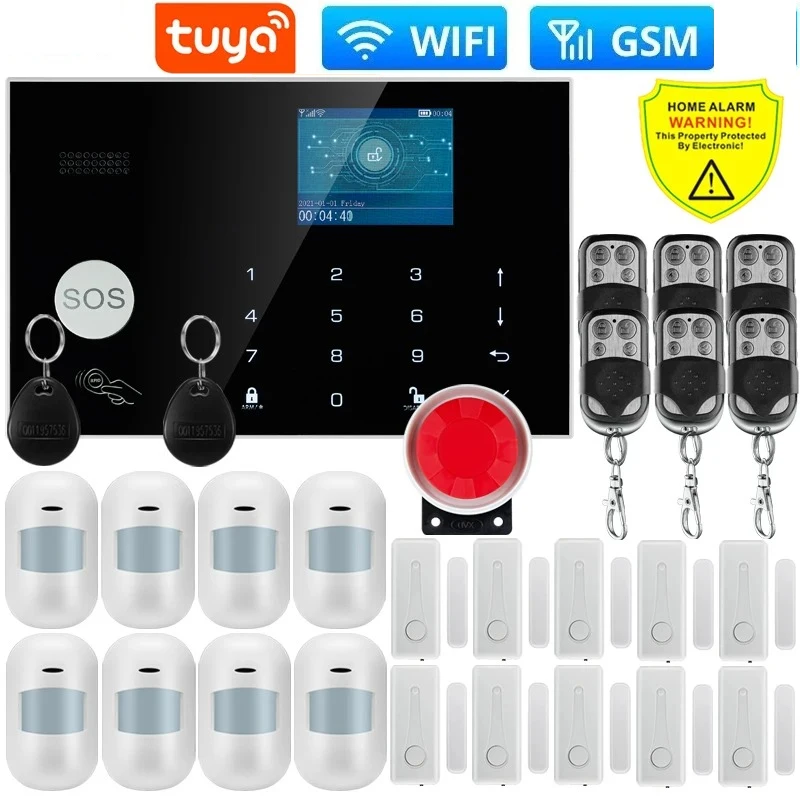 W7B Wireless Wired Alarm System for Smart Home Burglar Security 433MHz WiFi GSM Alarm Wireless Tuya Smart House App Control