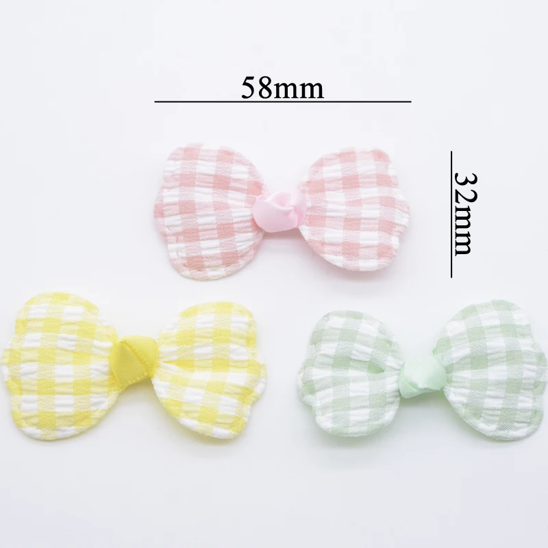 10Pcs 58*32mm Padded Plaid Cloth Bow Tie for DIY Clothes Hat Patches Sewing Handmade Baby Headwear Hair Clips Decor Accessories