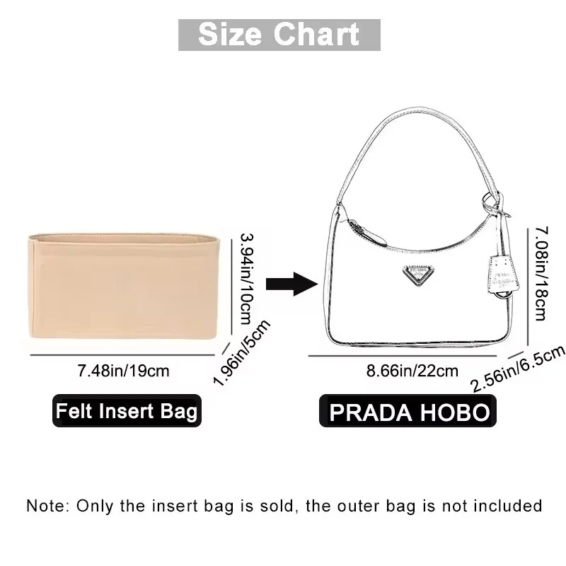 Felt Insert Lining For Prada Hobo Bag Under Arm Cloth Insert Bag Organizer Makeup Handbag Organizer Travel Inner Purse