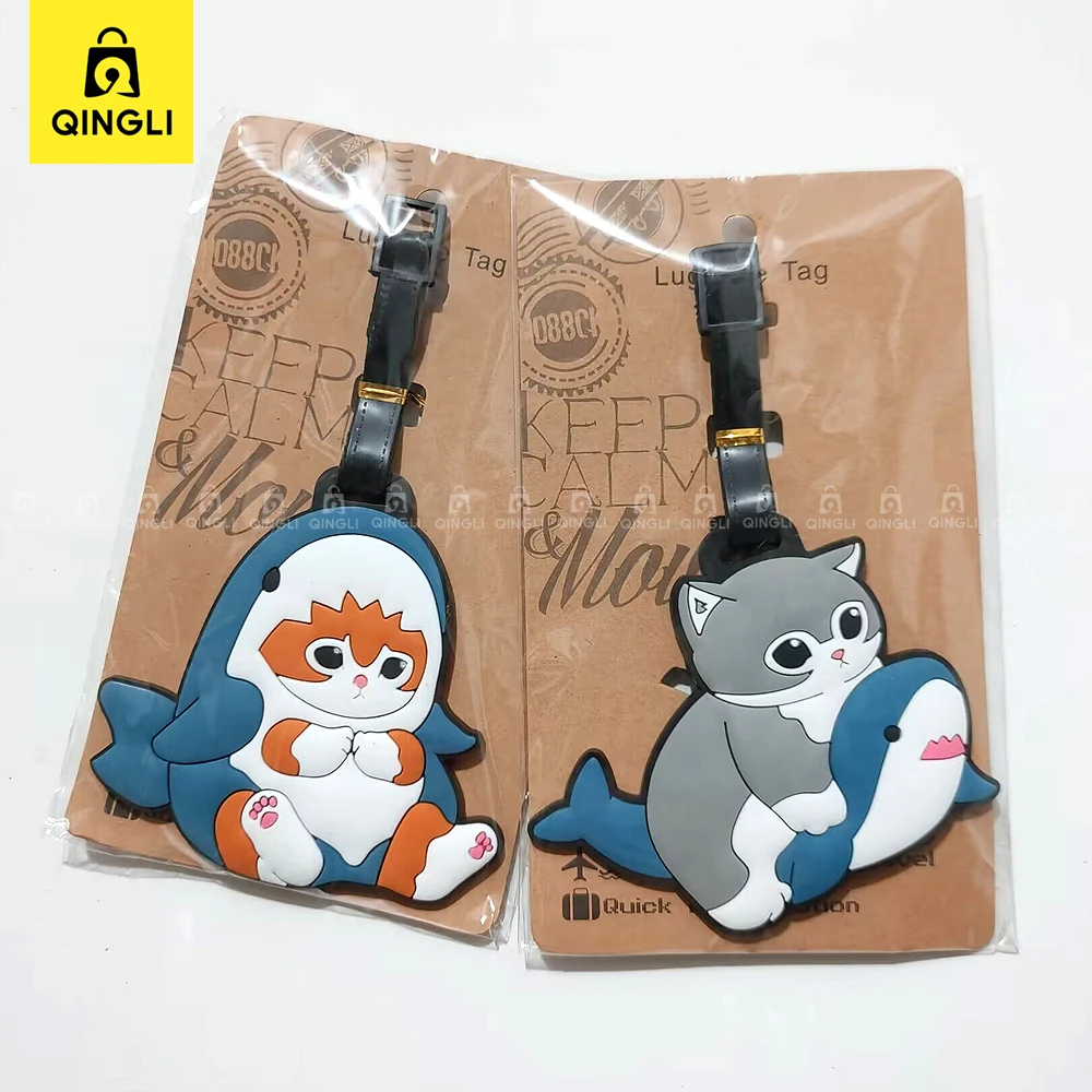 New Cartoon Animal Shark Cat etichetta per bagagli per donna uomo accessori da viaggio etichetta per valigia Anti-smarrimento etichetta per nome indirizzo portatile