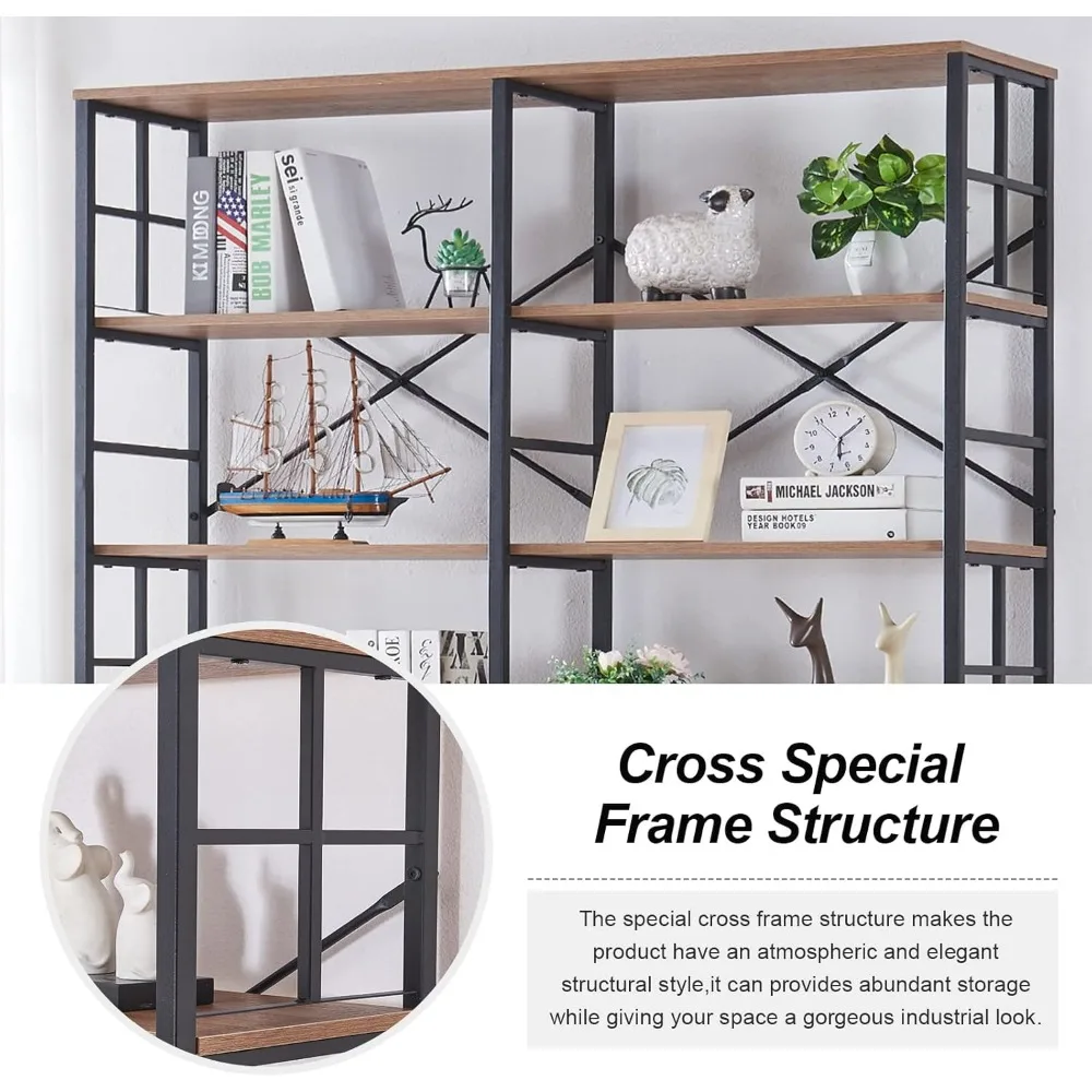 Bookcase, 84" Tall Bookshelves and Bookcases, Industrial Double Wide 7-Tier Bookshelf with Open Shelves, Extra Tall Bookcase