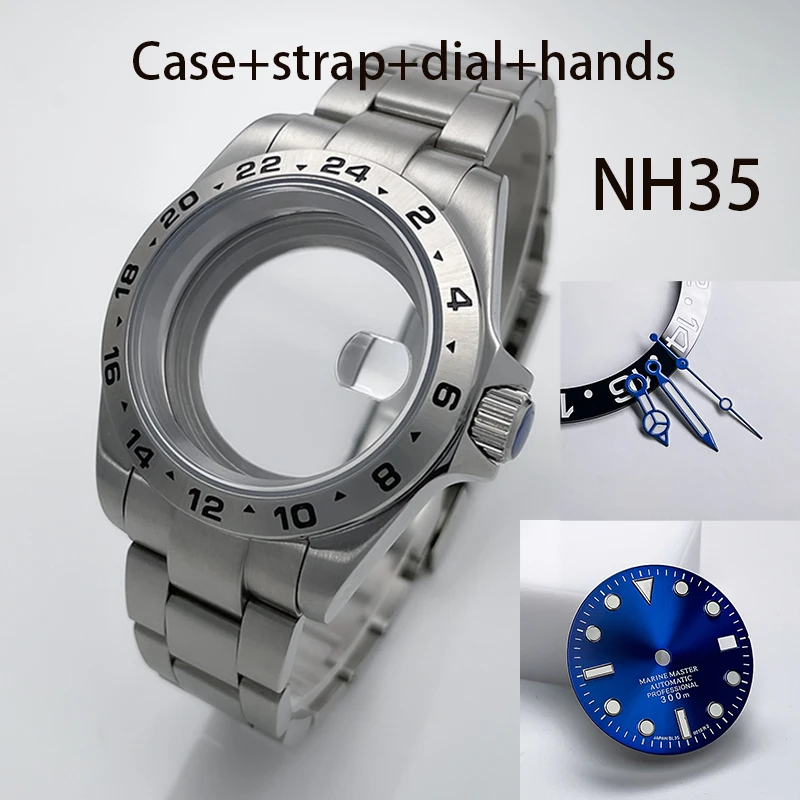 Nh35 case 40mm digital bezel stainless steel sapphire glass parts dial hands set night light compatible fit Nh35 movement watch