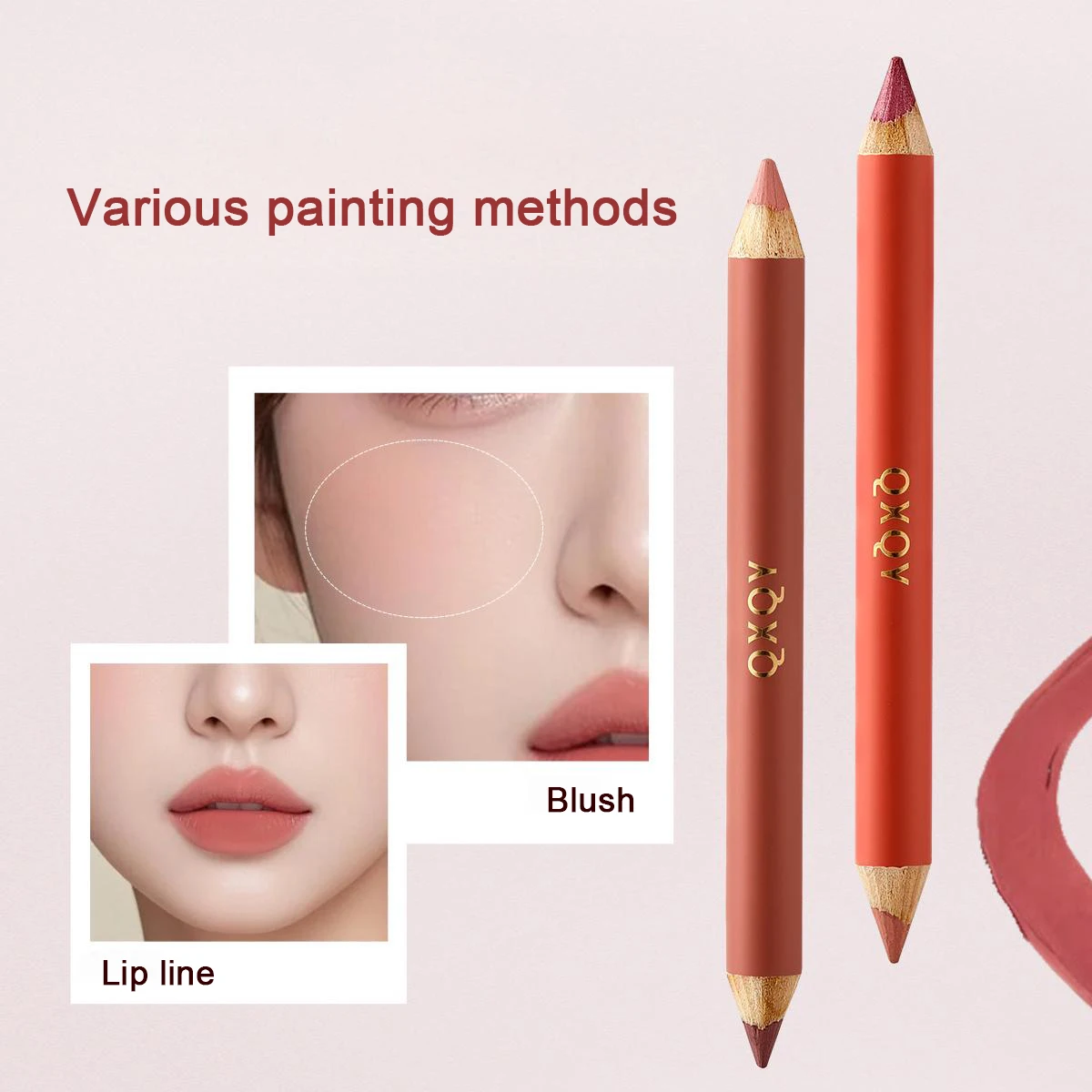 Dwugłowy, jedwabiście gładki, matowy naturalny róż i konturówka do ust Perłowy, łatwy do rozmazywania, długotrwały makijaż