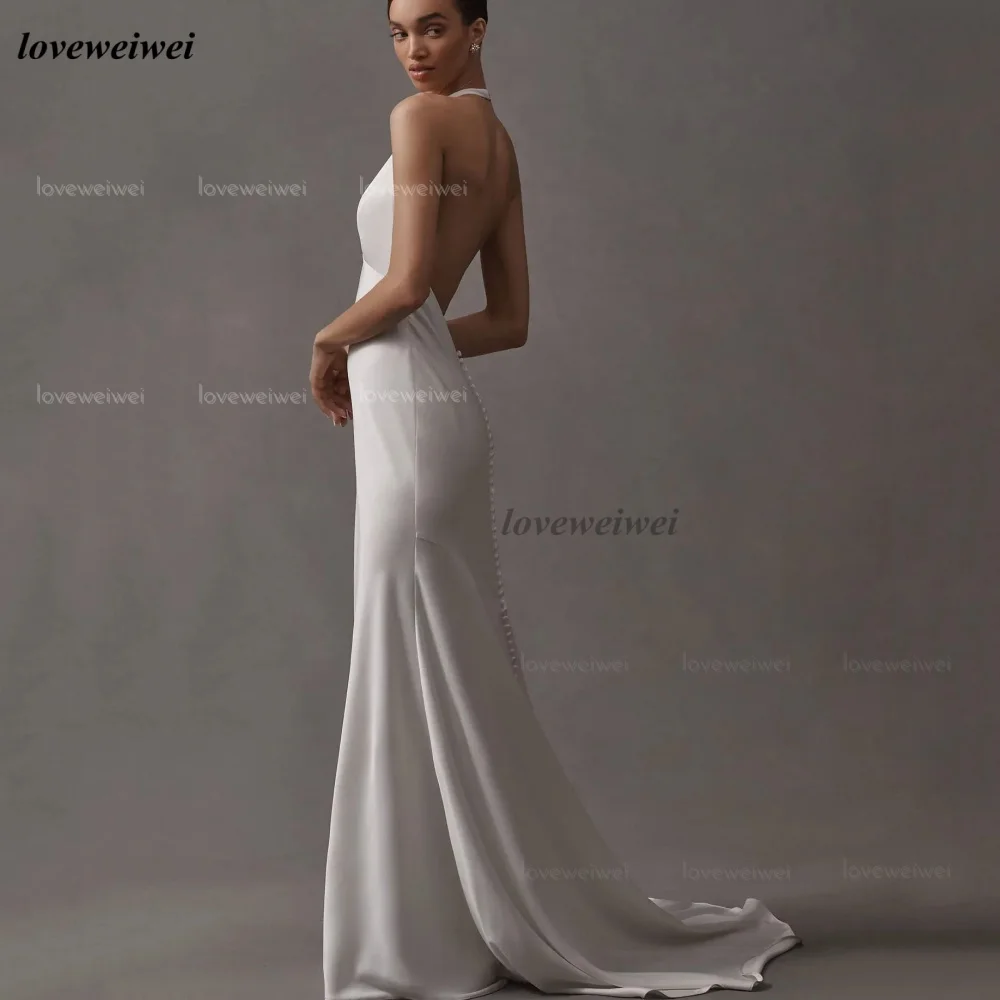 맞춤 웨딩드레스 섹시 심플 머메이드 브라이덜 가운 V넥 홀터 백리스 신부 드레스 웨딩드레스