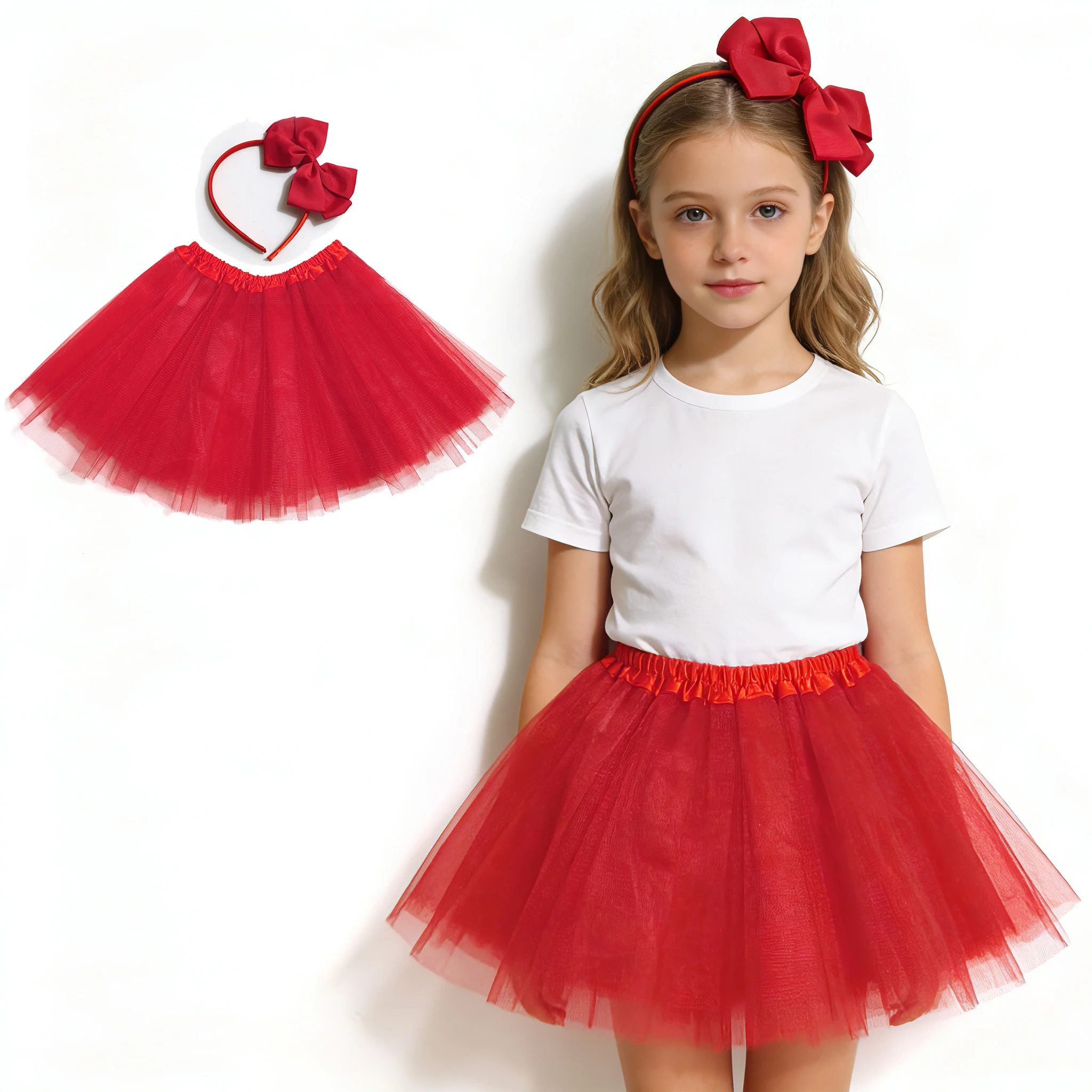 Girls Tutu Skirt Set, Multi-Layer Tulle Mini Skirt with Bow Headband, Kids Ballet Dance Dress for Birthday Party, Halloween, Chr