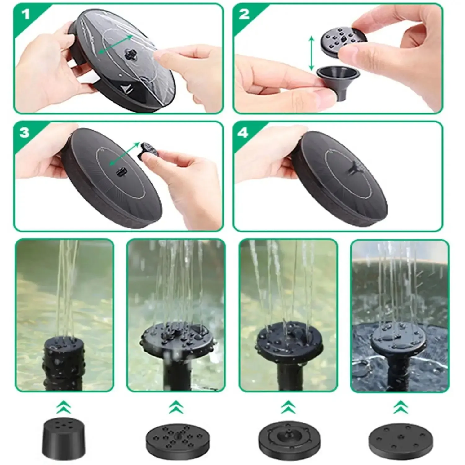 Solar Fountain Pump for Bird Bath, Floating Solar Water Fountain with 4 Nozzles for Pond, Garden, Pool & Outdoor Decor view 5