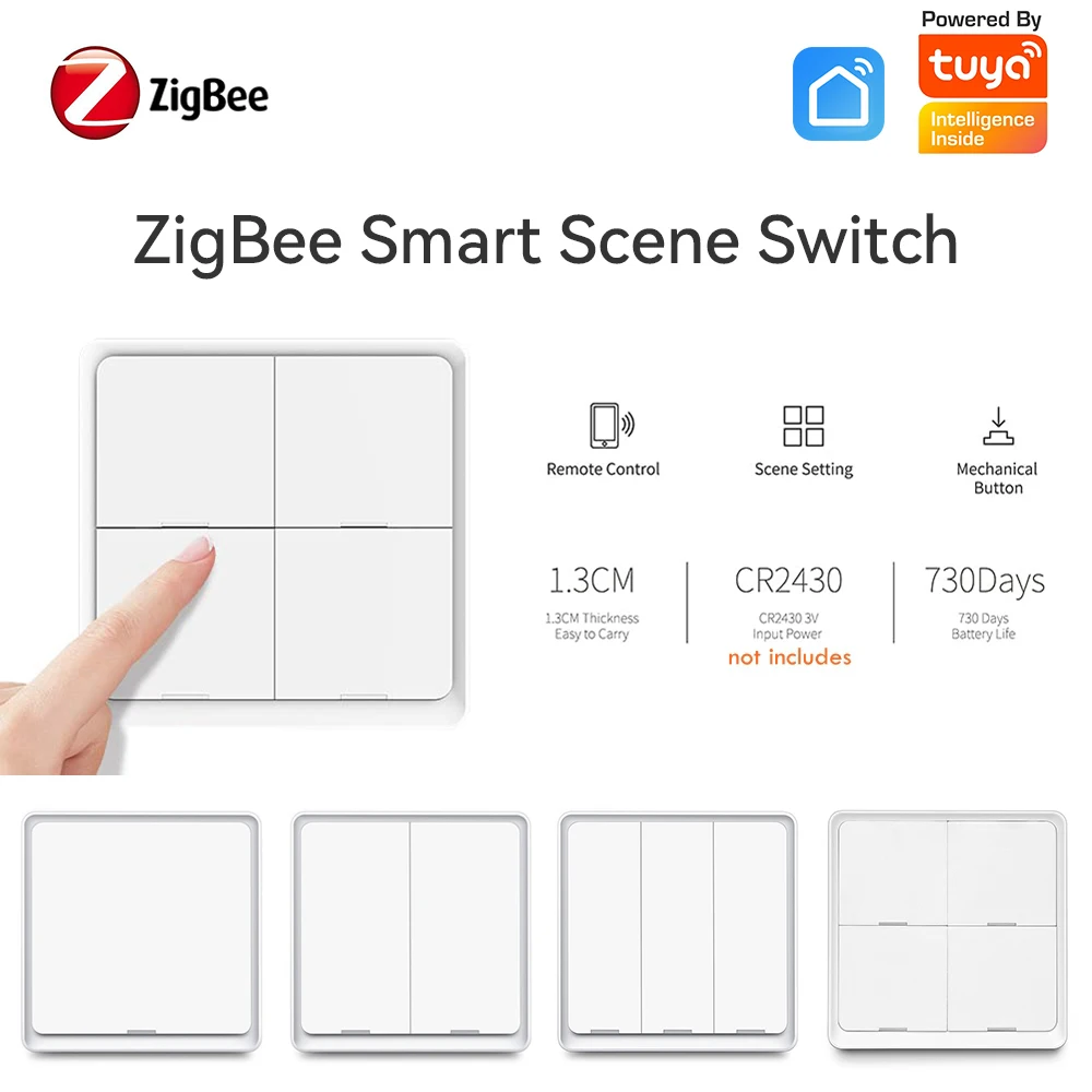 Tuya 4 Gang ZigBee Wireless 12 Scene Smart Switch Push Button Controller Automation APP Control Keyboard Scene Sticker Panel