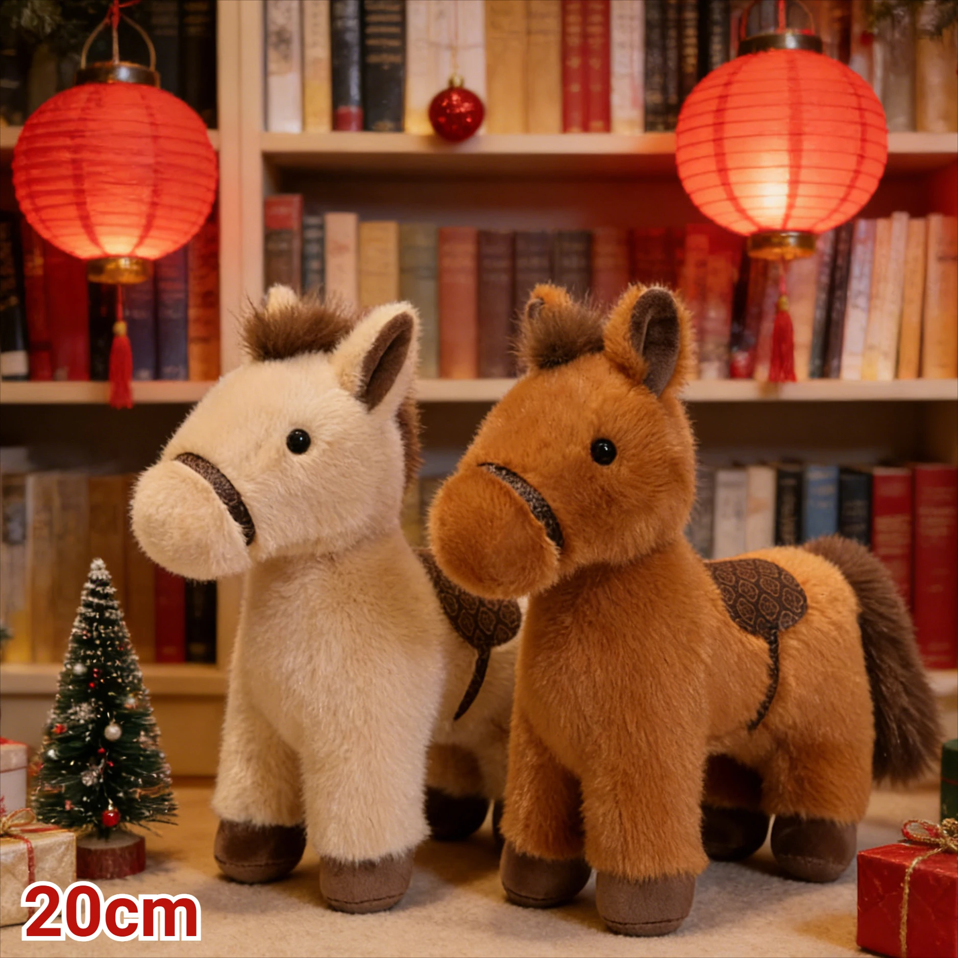 Superweiches 20 cm großes Plüsch-Pony-Pferd, Cartoon-Stofftier-Maskottchen-Spielzeug, süßes Geschenk für Kinder, Mädchen, Jungen, für 2026 Neujahr