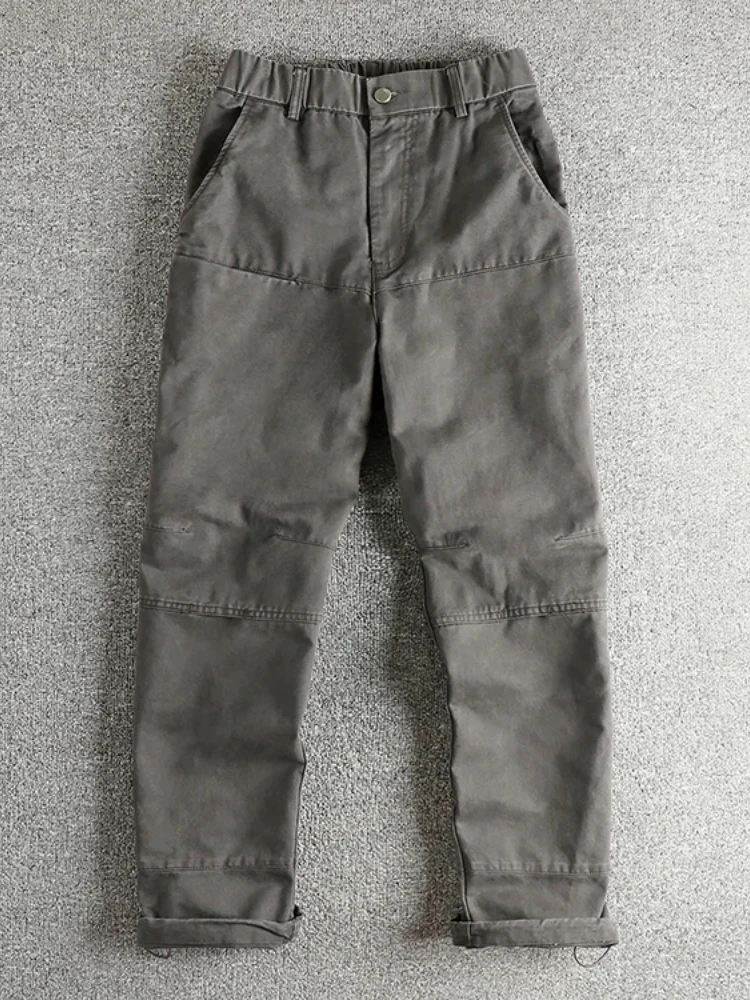 Autumn Winter New Japanese Retro Heavyweight Woven Twill Cargo Pants Men's Amekaji 100% Cotton Washed Straight Casual Trousers
