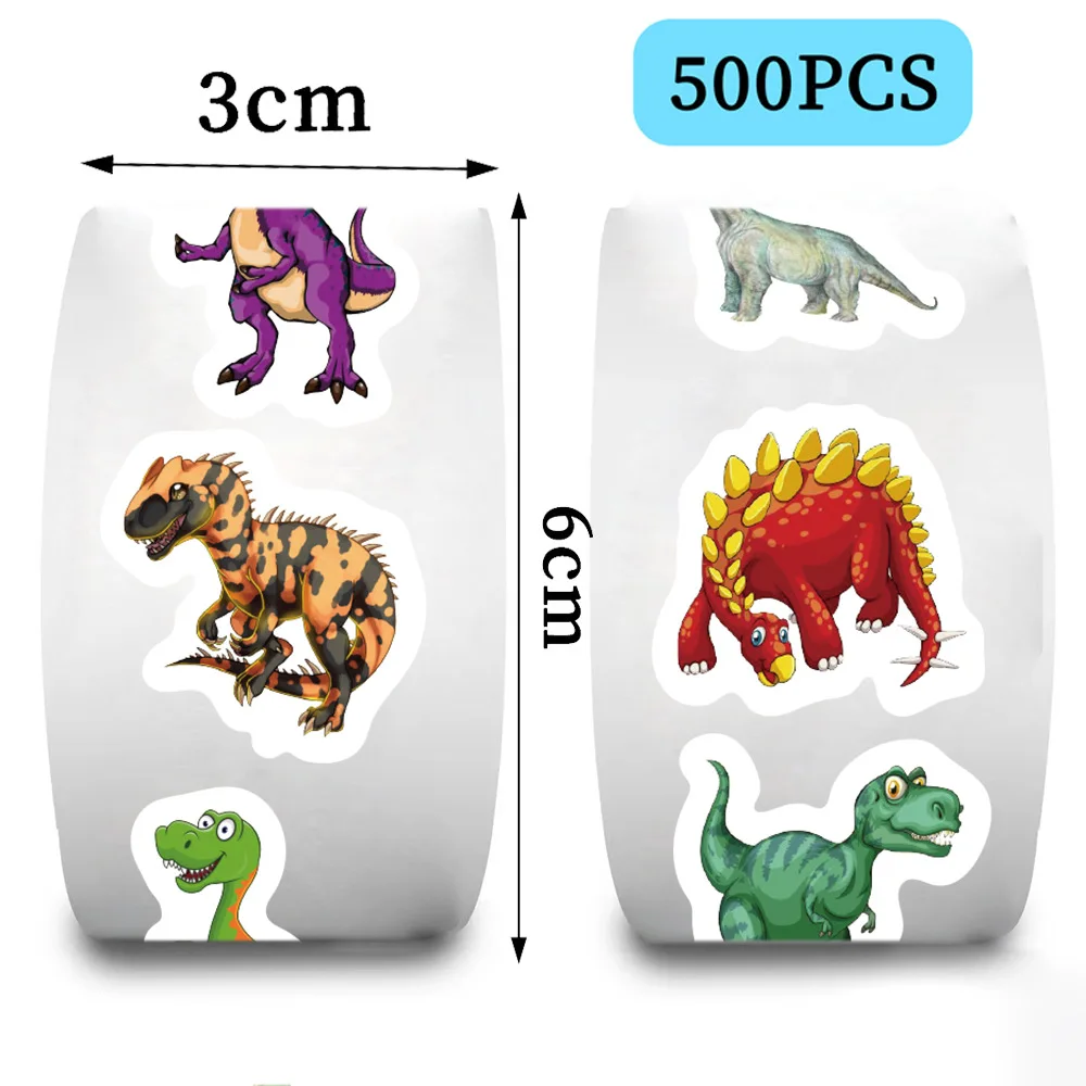 500Pcs/Roll Cute Dinosaur Pattern Reward Encouragement Sticker Roll for Kids Motivational Stickers with Cute Animals for Student