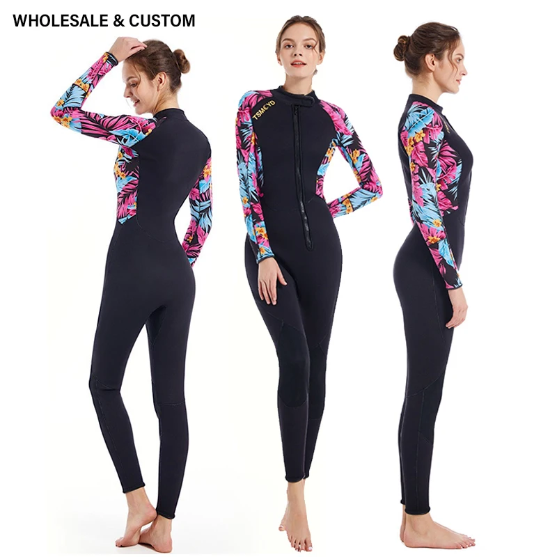 Custom Wholesale Women Neoprene Print Wetsuit Swimming kitesurf 3MM Surf Scuba Dive Equipment Keep Warm Winter spearfishing Suit