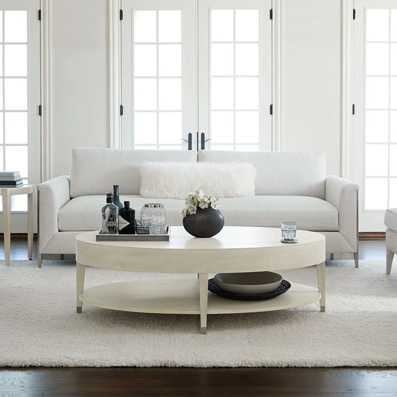 

American solid wood coffee table Nordic simple oval light luxury simple living room double tea table