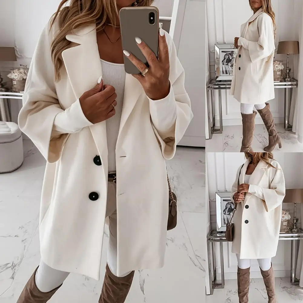 High-quality Long Coat  Stylish Girl Jacket  3/4 Sleeve Pockets Casual Women Jacket