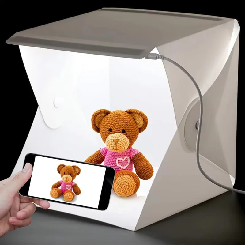 

20cm Fold Photo Light Box Photography Studio Softbox 2 Panel LED Light 6 Color Background Desktop Shooting Tent Kit