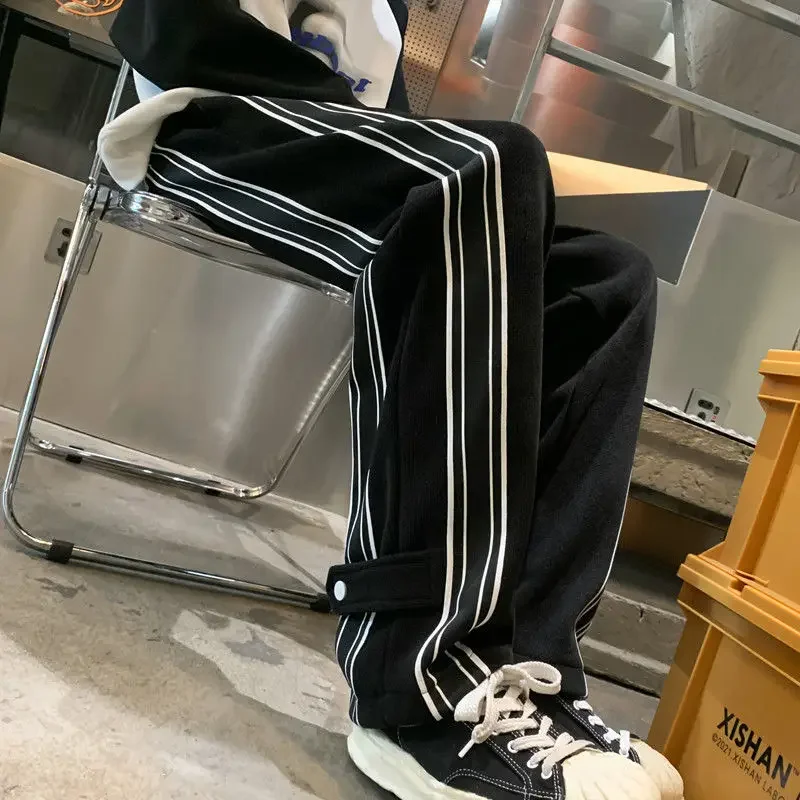 Trousers Male Black Stripe Men's Casual Pants Straight Hip Hop Y2k New in Aesthetic Sale Harajuku Classic Summer Korean Style