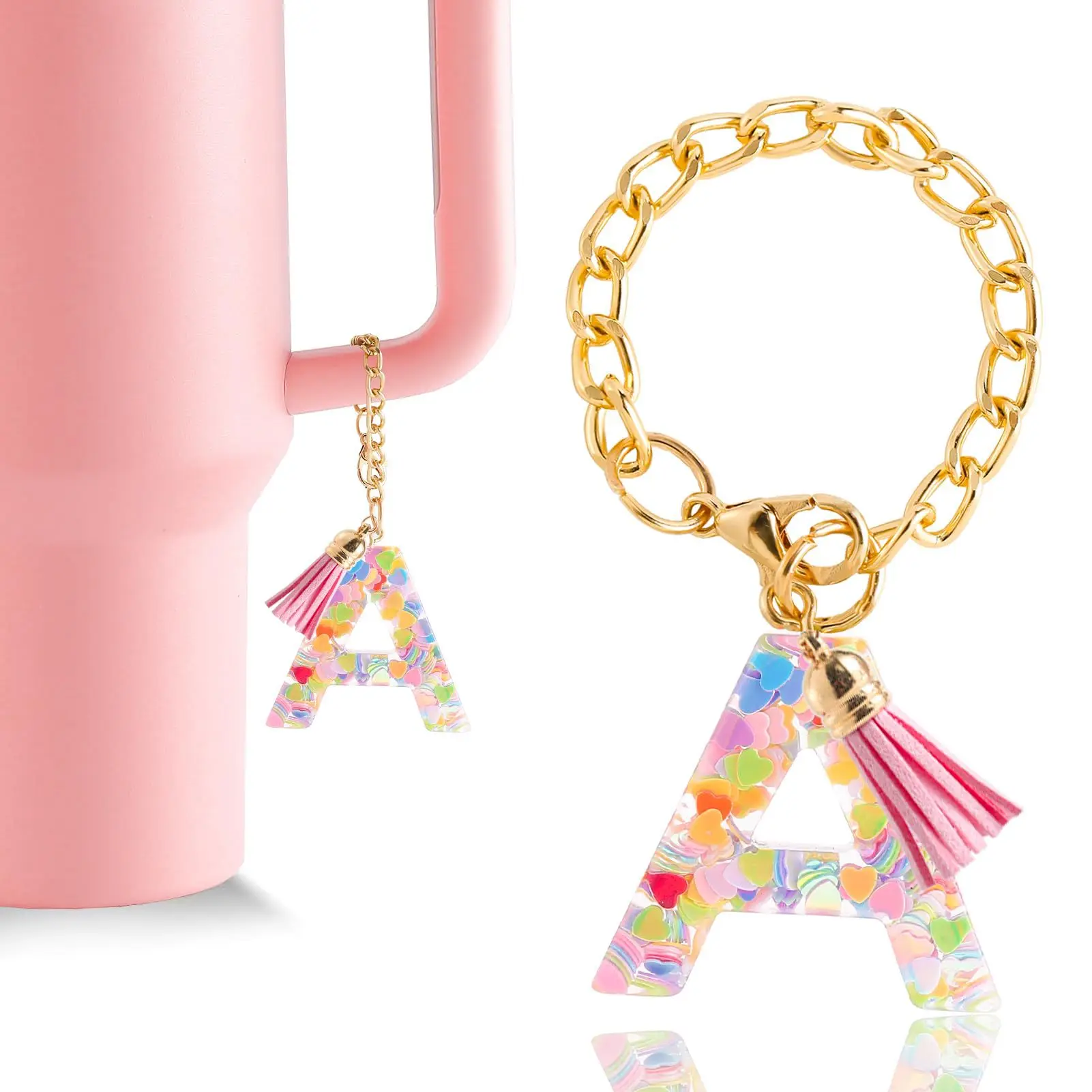Letter Charm Accessories for Stanley Cup 1 PCS Cute Initial Keychain Handle Charm for Stanley Tumbler for Women Girls