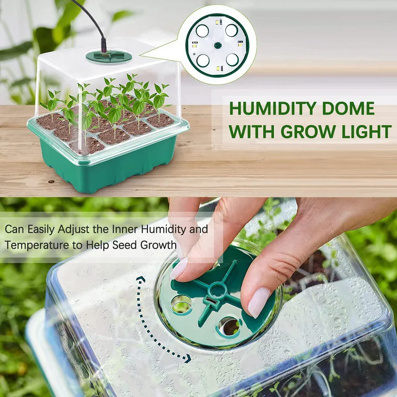 

Home Plant Seed Starter Trays: 12 Holes with Grow Lights | Nursery Pots & Greenhouse Growing Trays Combo
