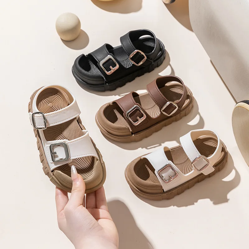 Summer New Children Sandals Fashion College Style Boys Girls Soft Bottom Sandals Simple Solid Color Kids Anti Kick Sandals