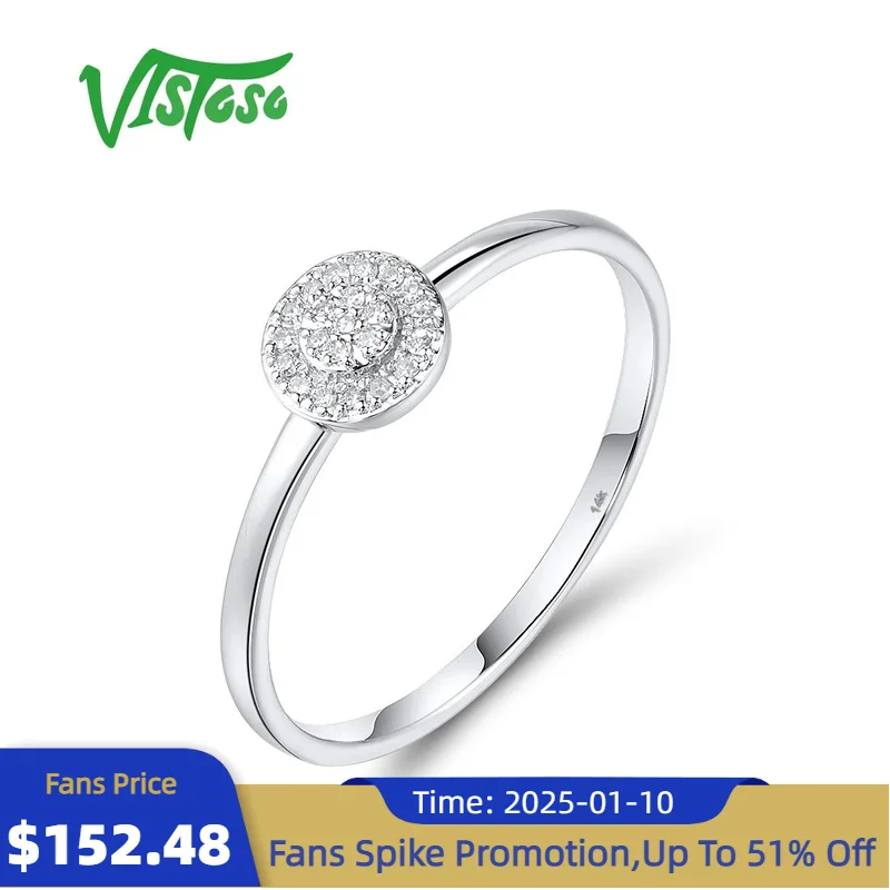 VISTOSO Authentic 14K 585 White Gold Rings For Women Sparkling Diamond Dainty Wedding Anniversary Elegant Fine Jewelry Sets