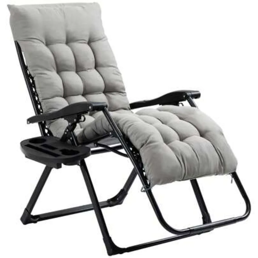 Folding Zero Gravity Chair with Padded Cushion Side Tray Reclining Lounge Chair for Patio Pool Beach Indoor Outdoor Supports 264 lbs Heavy Duty Steel Frame Adjustable Locking Position