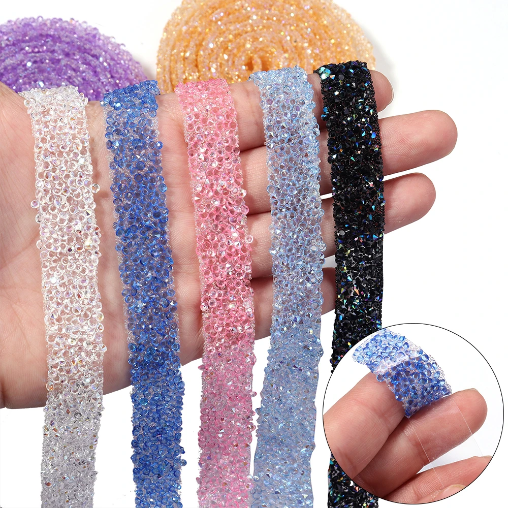 

2Yards 12mm Glitter Rhinestone Chain Tape Trim Resin Crystal Decoration DIY Belt Garment Self-adhesive Applique Craft